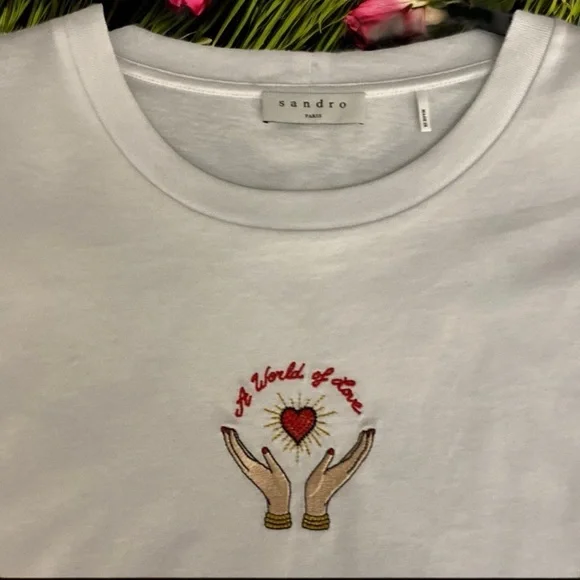 Sandro Paris ~ A World of Love T- Shirt Hand Embroidery ~Rare Ltd.Ed.~size Small - Picture 2 of 14
